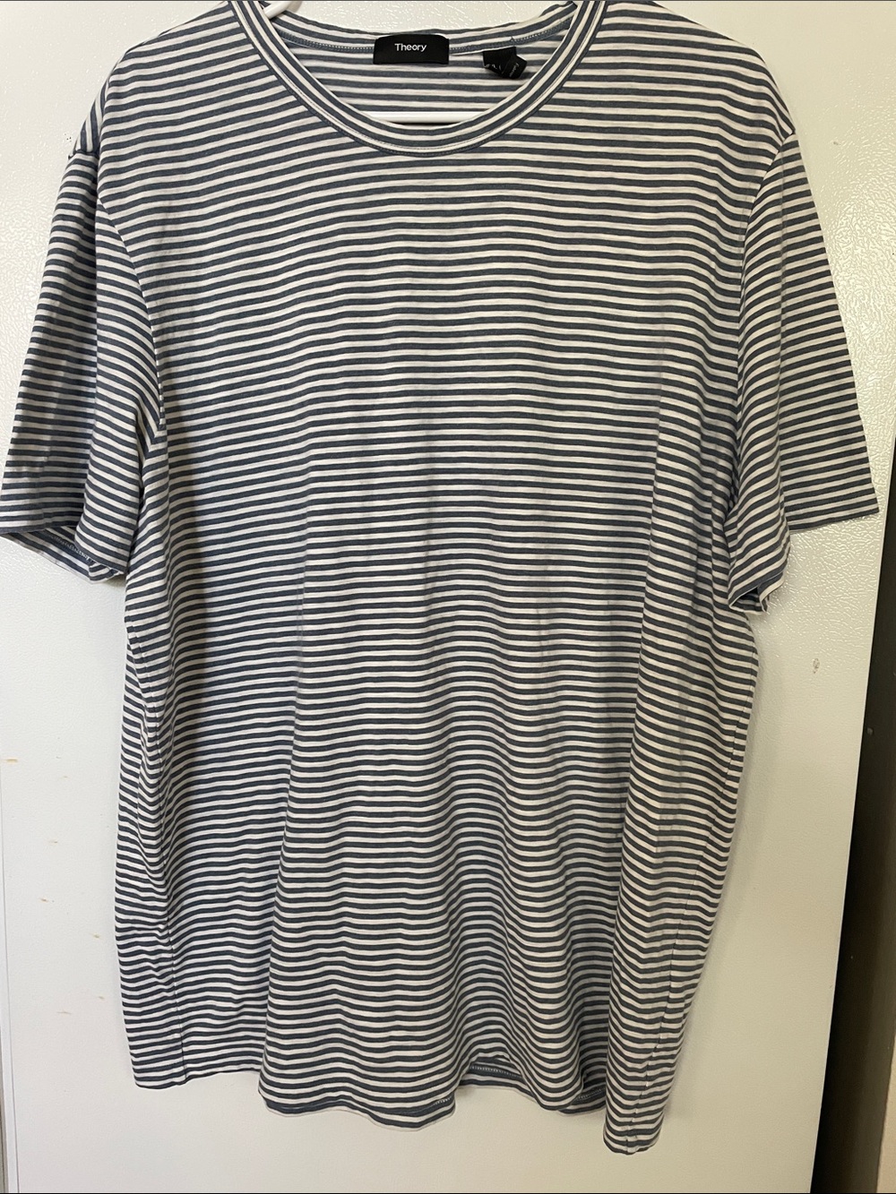 Theory XXL Men's Navy White Cotton Blend Essential Tee Cove Stripe Short Sleeve